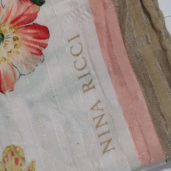 Nina Ricci Floral Butterfly Print Design Neck, muffler, square Scarf 22x22-inch - Picture 9 of 9